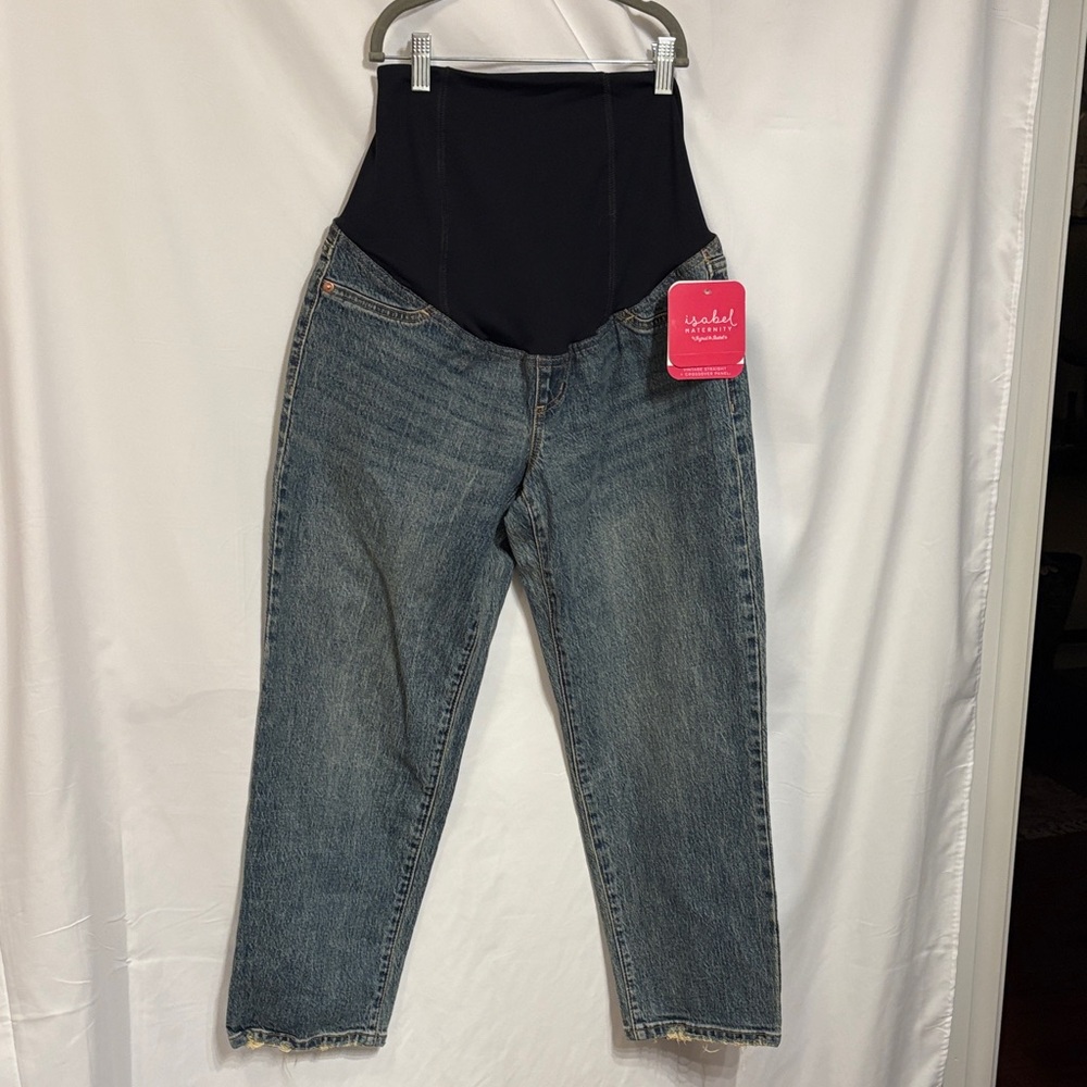 Ingrid & Isabel Maternity Vintage Straight + Crossover Panel Blue Jeans Size 2